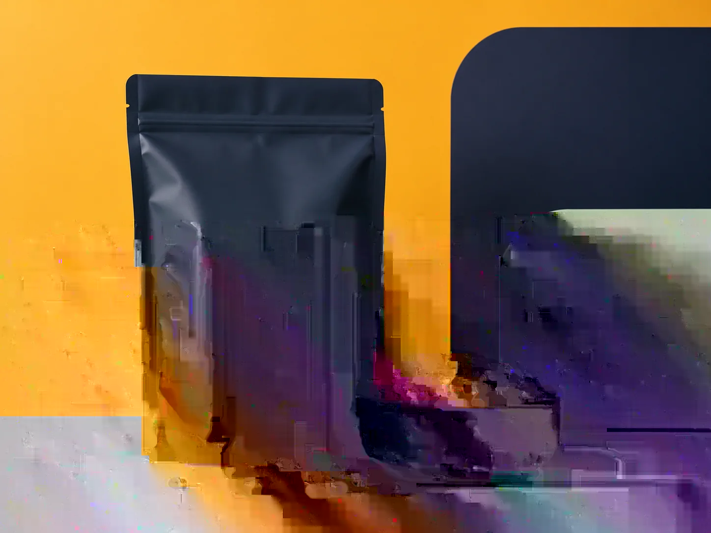 Representative private-label dry cat food development concept with kibble bowl and unbranded pouch